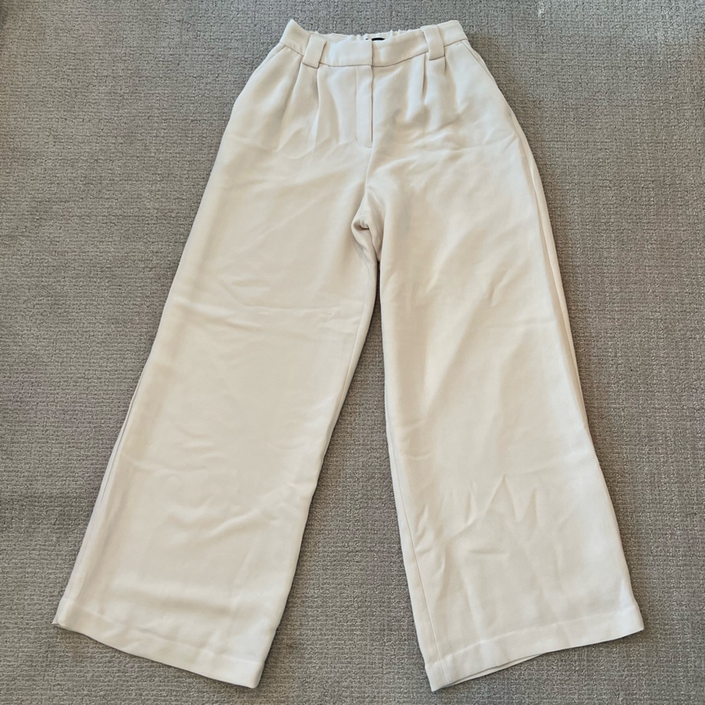 Express Wide Leg High Rise Relaxed Trouser Cream Pants